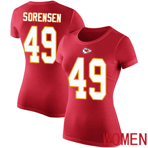 Women Kansas City Chiefs #49 Sorensen Daniel Red Rush Pride Name and Number NFL T Shirt